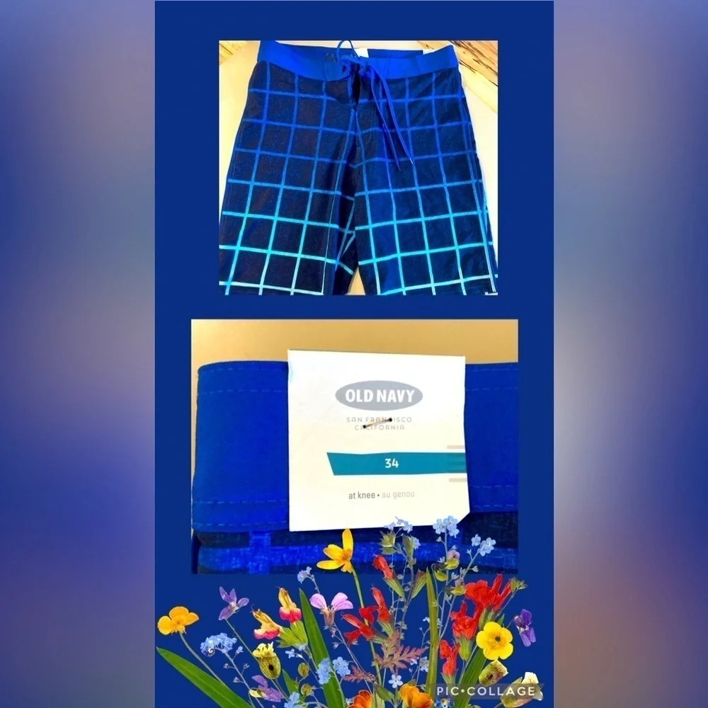 Old navy California Geometric swim shorts men’s size 34 blue NWT